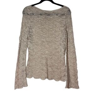 Classiques Entier Beige Lace Knit Long Sleeve Top Size L Elegant Sheer Blouse